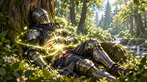 Wounded Knight by Forest Stream