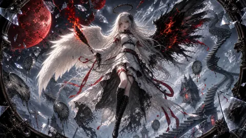 Fallen Angel Over Melting Clocks