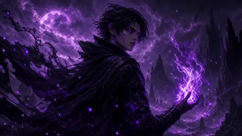 Dark Fantasy Mage Under Purple Moon