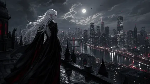 Albino Vampire Over City