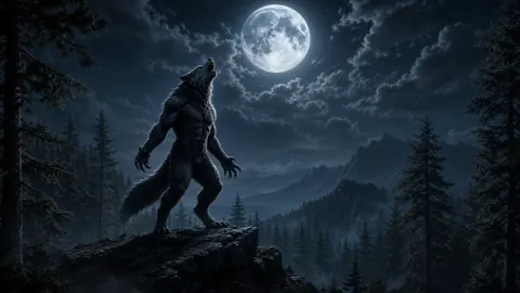 Werewolf Howling at Full Moon