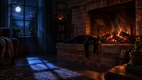 Black Cat by Fireplace