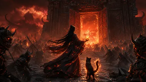Chinese Fire Witch With Black Cat