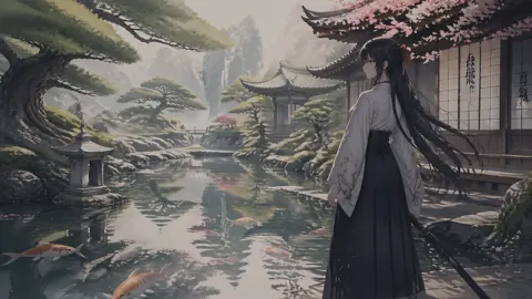 Anime Girl in Zen Garden