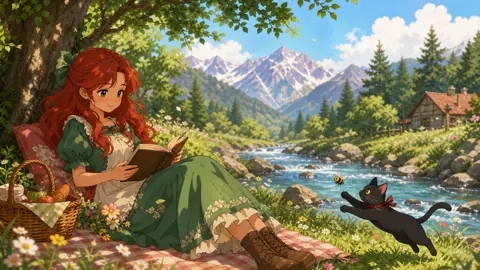 Red-Haired Girl by Mountain River