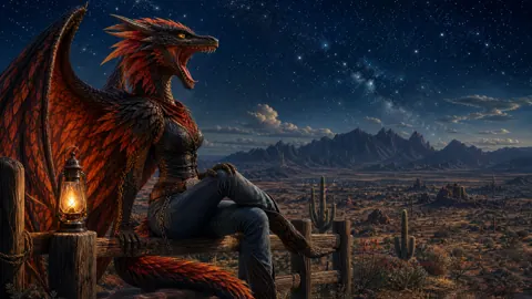 Wyvern in Jeans by Oil Lamp