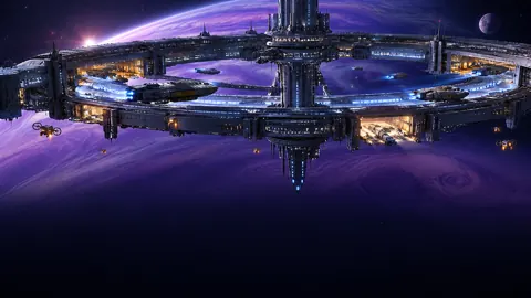 Ring Station Above Violet Planet