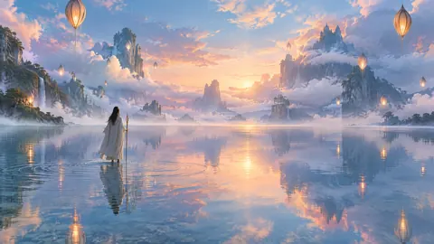 Cloaked Traveler in Glassy Lagoon