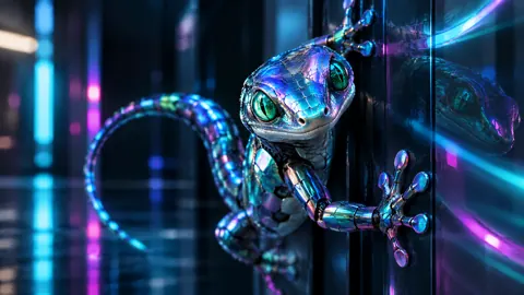 Iridescent Robot Gecko on Glass