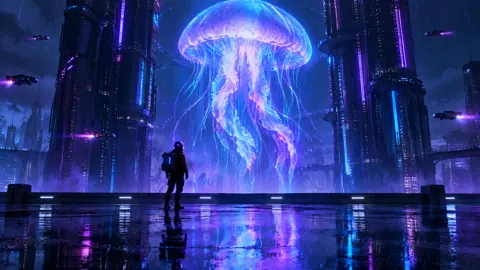 Courier Beneath Jellyfish Hologram