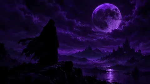Cloaked Figure Above Gothic Castle