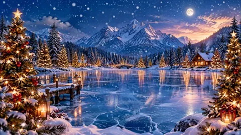 Christmas Cabin by Moonlit Lake
