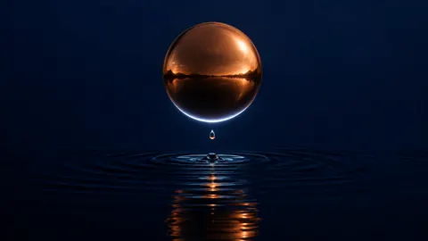 Copper Sphere Over Reflective Pool