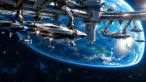 Orbital Shipyard Above Blue Planet