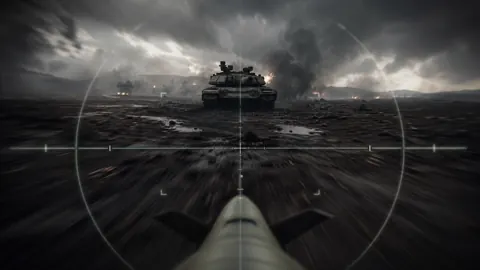 Drone Targeting Tank Battlefield