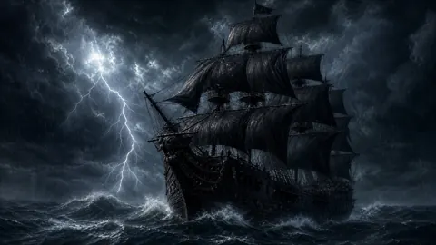 Black Galleon in Lightning Storm