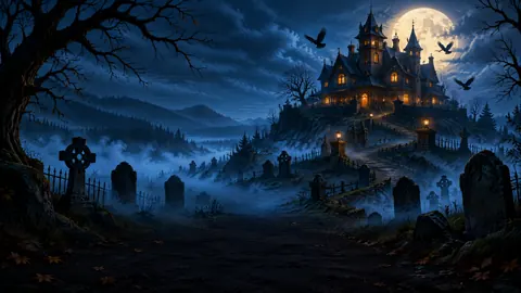 Haunted Manor Above Cemetery