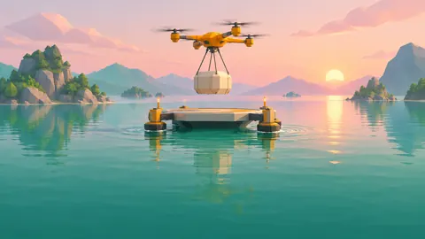 Cargo Drone Over Jade Bay