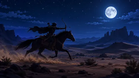 Hooded Archer on Black Horse