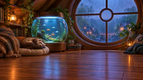 Sleeping Ferret by Aquarium