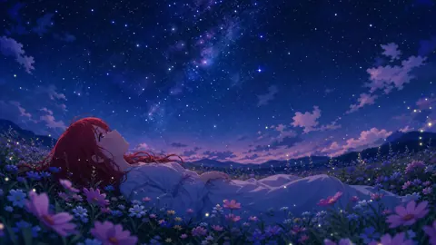 Red-Haired Girl Under Stars