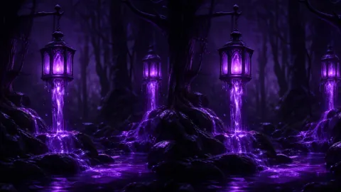 Fantasy Forest With Violet Lanterns
