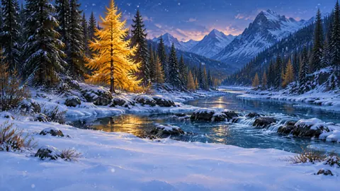 Golden Larch by Icy River