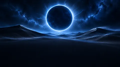 Blue Eclipse Over Black Dunes