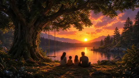Family by Lake Swing