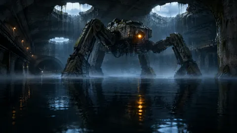 Rusted Excavator in Flooded Chamber