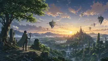 Sunset Over Floating Isles live wallpaper