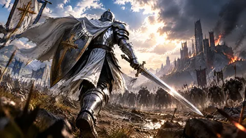 Paladin Before Burning Fortress
