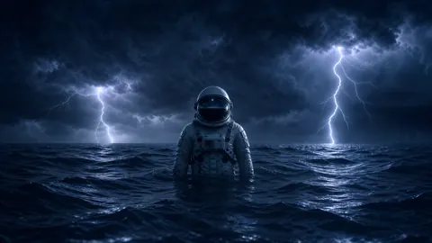 Astronaut in Stormy Ocean