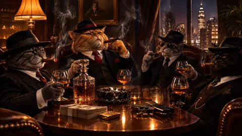 Gangster Cats Drinking Cognac