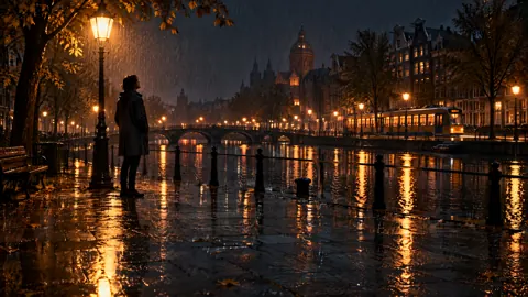Raincoat Figure by Canal