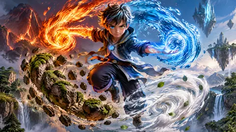Elemental Boy With Fire And Water