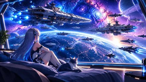 Woman and Cat Space Bedroom