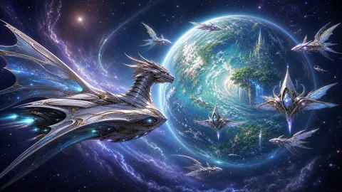 Dragon Spaceship Near Gaia