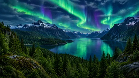 Aurora Over Mountain Fjord