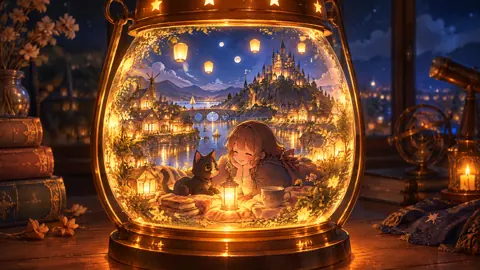 Girl and Cat in Lantern