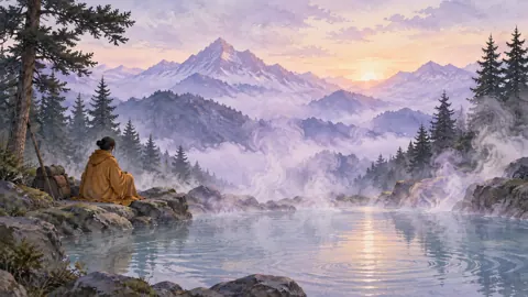 Traveler by Mountain Hot Spring