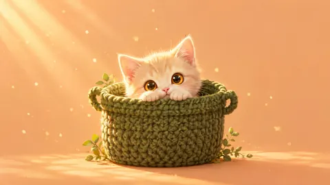 Cream Kitten in Basket