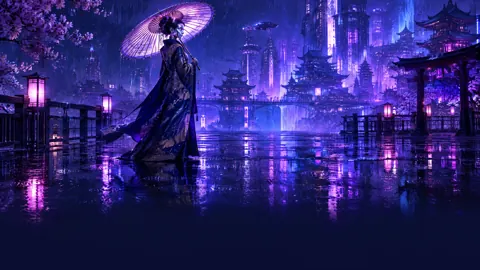 Chrome Performer With Glowing Parasol