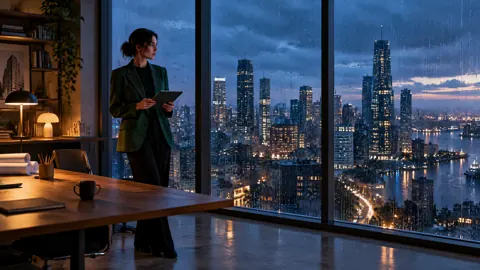 Architect With Tablet at Blue Hour