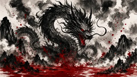 Black Ryu Dragon Above Blood Pool