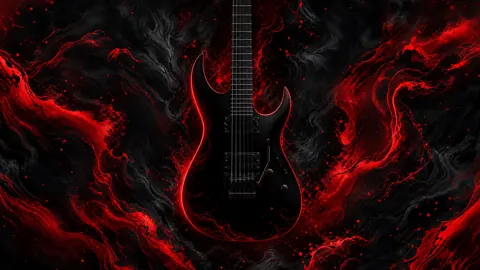 Black Electric Guitar on Red Smoke