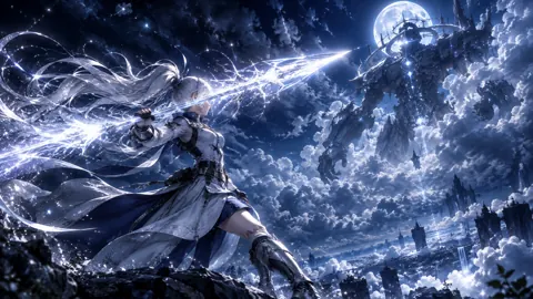 Silver-Haired Warrior Throws Spear