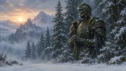 Skeletal Guardian Over Ruined Castle