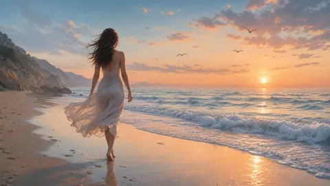 Woman in White at Sunset