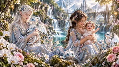 Elven Mothers With Baby Dragons